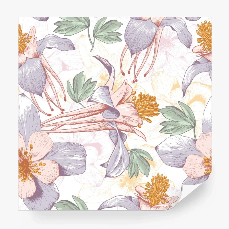 Wall mural soft pastel botanical blooms