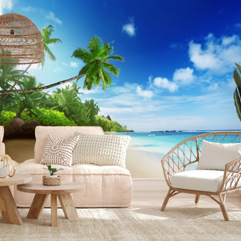 Wall mural sunset on Mahe beach, Seychelles