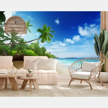 Wall mural sunset on Mahe beach, Seychelles • Wallissimo®
