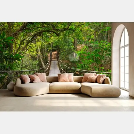 Wall mural suspended forest footbridge through green canopy • Wallissimo®