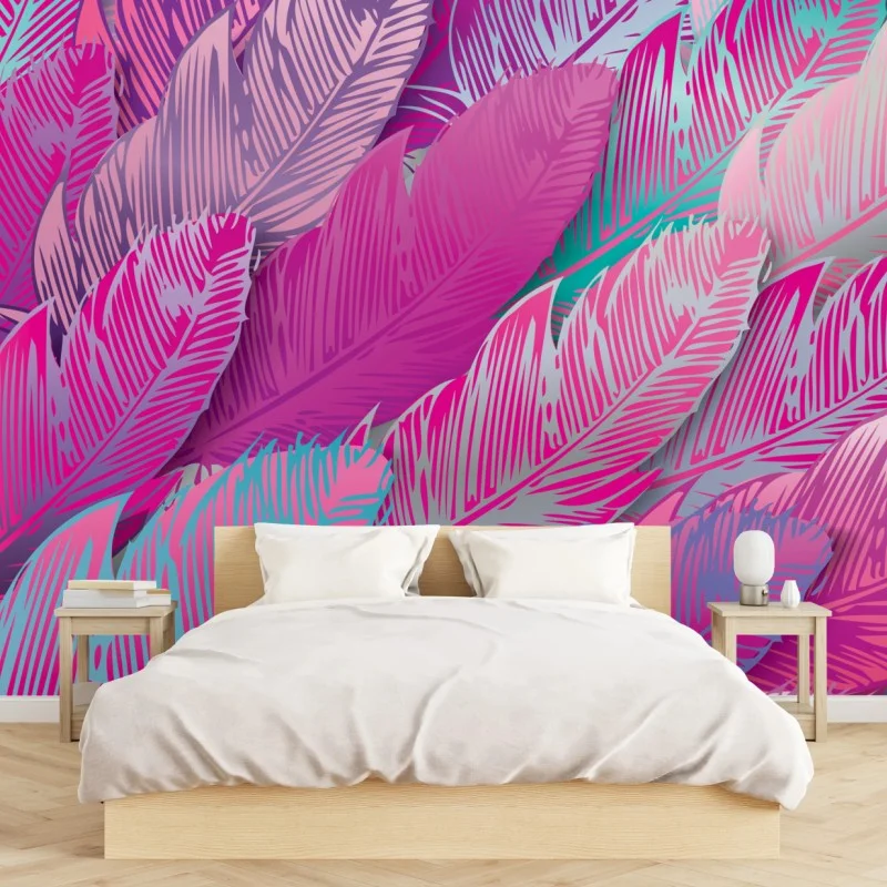Wall mural iridescent pink feather pattern ⁕ Wallissimo® Wall mural iridescent pink feather pattern ⁕ Wallissimo®
