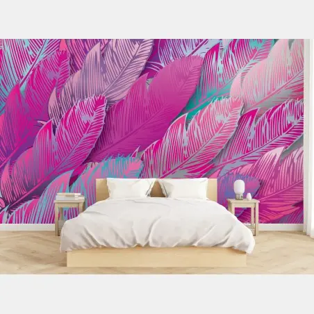 Wall mural iridescent pink feather pattern • Wallissimo®