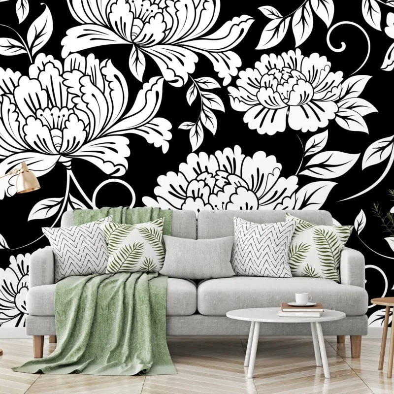 Wall mural monochrome floral pattern print