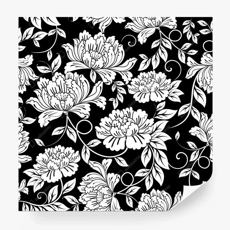Wall mural monochrome floral pattern print