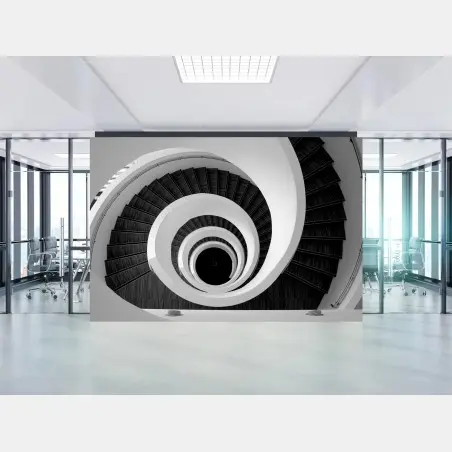 Wall mural spiral staircase in monochrome • Wallissimo®