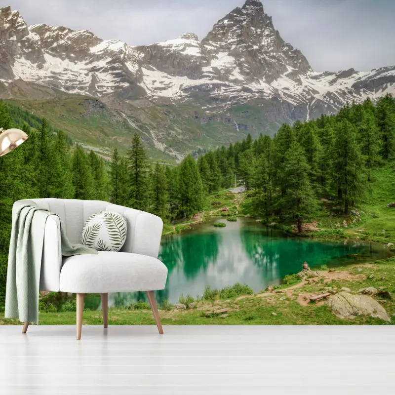 Wall mural blue lake near Cervinia
