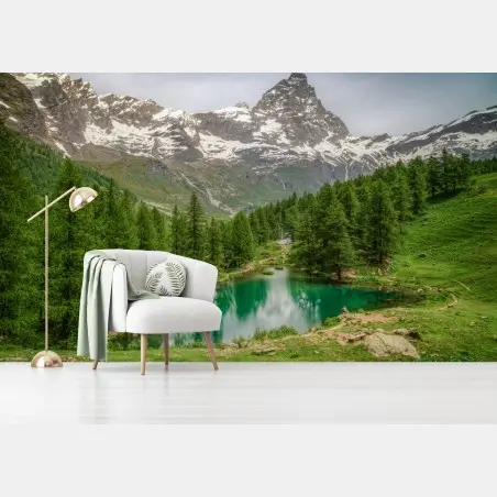 Wall mural blue lake near Cervinia • Wallissimo®
