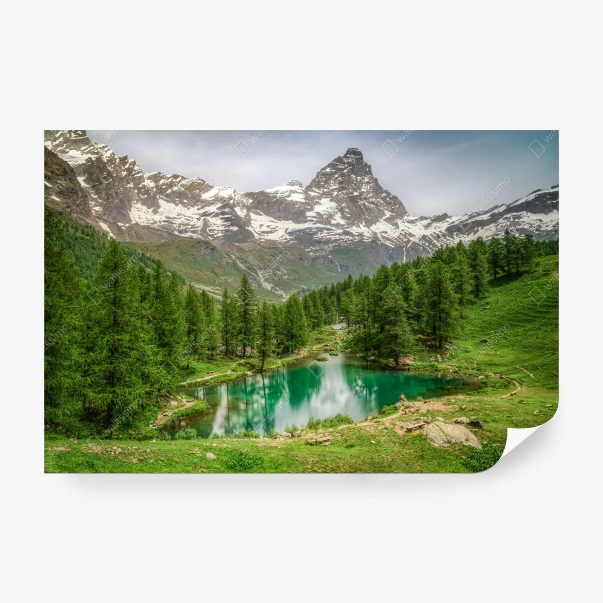 Wall mural blue lake near Cervinia • Wallissimo®