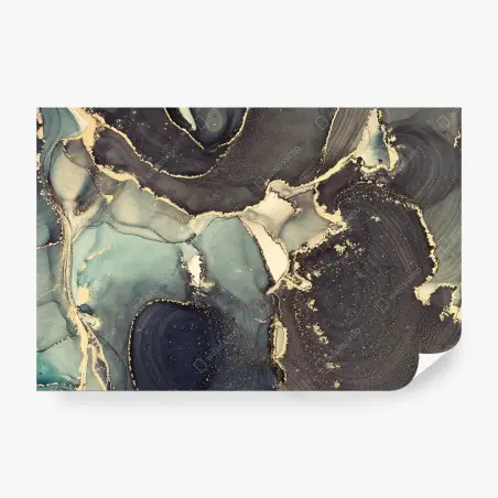 Wall mural turquoise and gold abstract fluid art • Wallissimo®