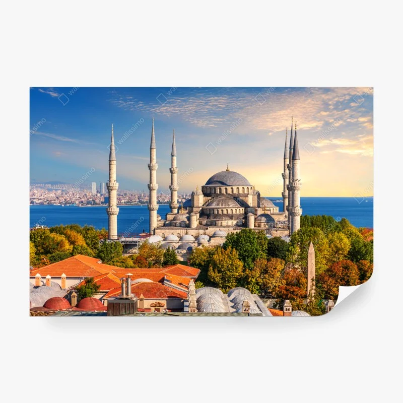Wall mural Istanbul skyline with the Blue Mosque at sunset