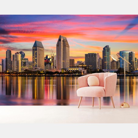 Wall mural San Diego sunset skyline reflection • Wallissimo®
