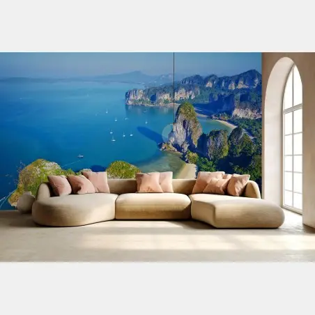 Wall mural turquoise island coastline panorama • Wallissimo®
