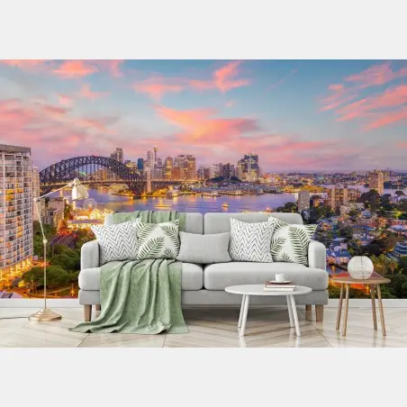 Wall mural sunset over Sydney skyline • Wallissimo®