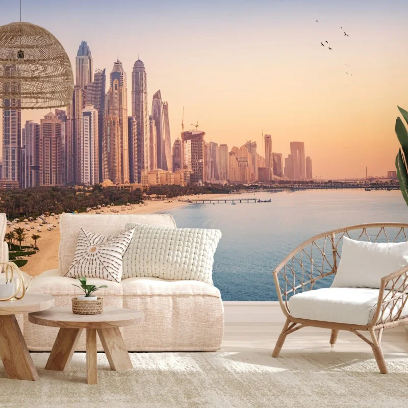 Wall mural Dubai skyline at sunset ⁕ Wallissimo® Wall mural Dubai skyline at sunset ⁕ Wallissimo®