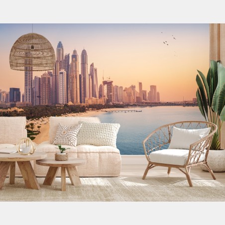 Wall mural Dubai skyline at sunset • Wallissimo®