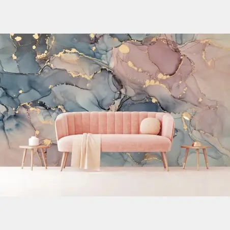 Wall mural soft pastel fluid marble with gold veins • Wallissimo®