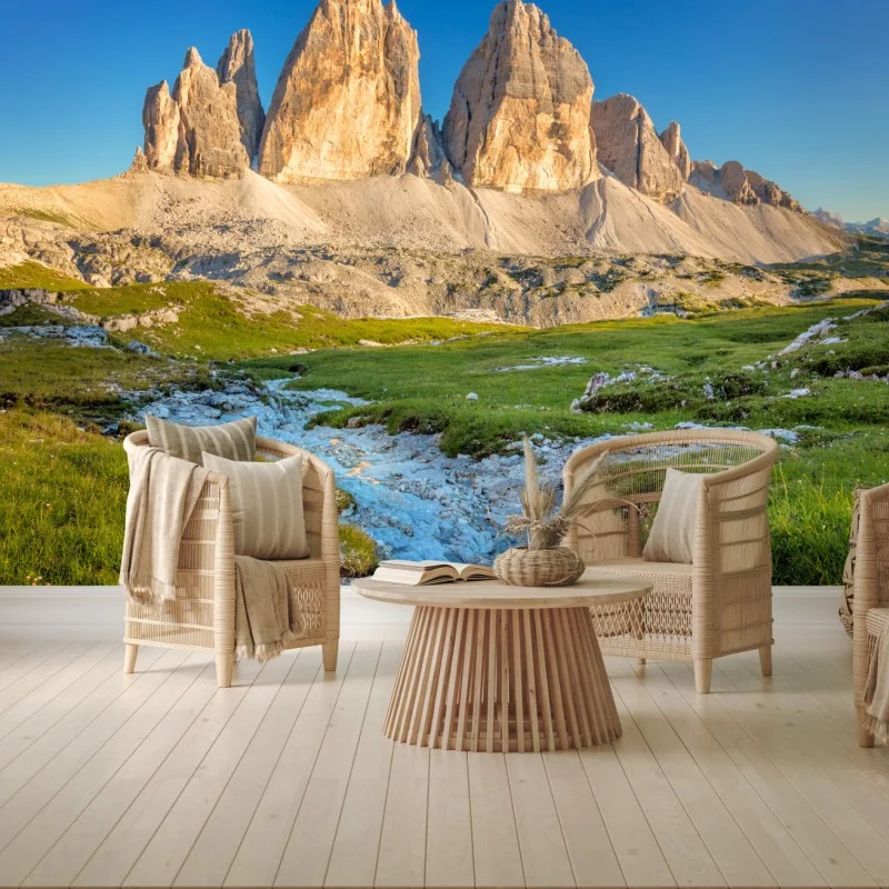 Wall mural Tre Cime di Lavaredo over alpine meadow