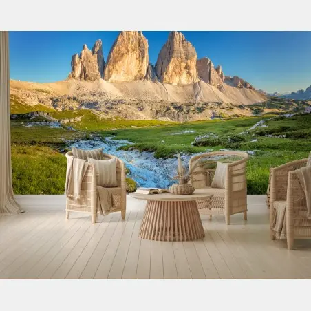 Wall mural Tre Cime di Lavaredo over alpine meadow • Wallissimo®