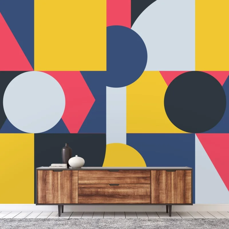 Wall mural vibrant geometric composition