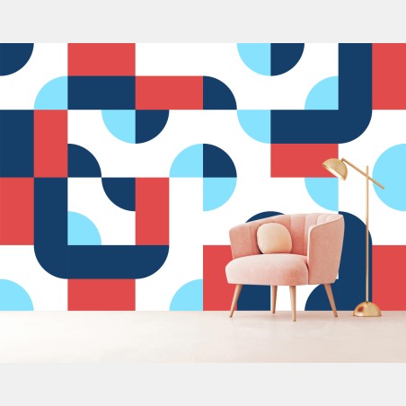 Wall mural bold geometric pattern in navy and coral • Wallissimo®