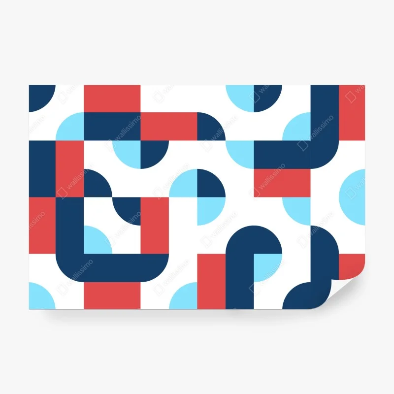 Wall mural bold geometric pattern in navy and coral