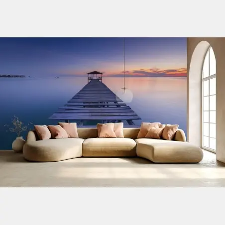 Wall mural tranquil wooden pier at sunset • Wallissimo®