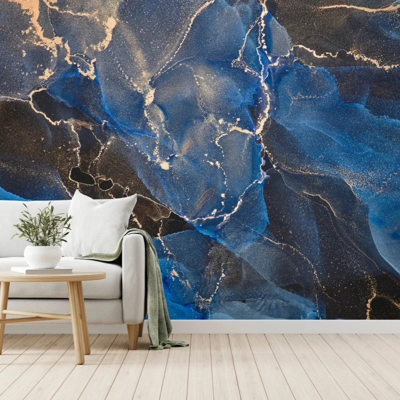 Wall mural luxurious blue and gold abstract waves
