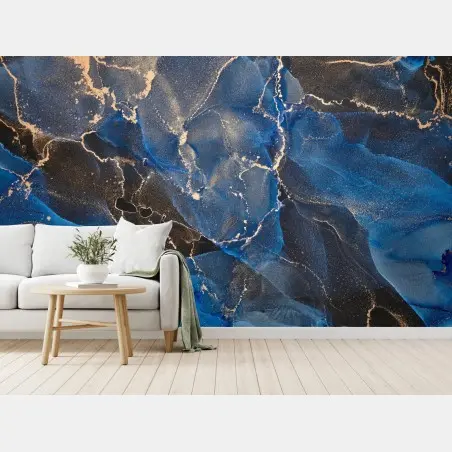 Wall mural luxurious blue and gold abstract waves • Wallissimo®