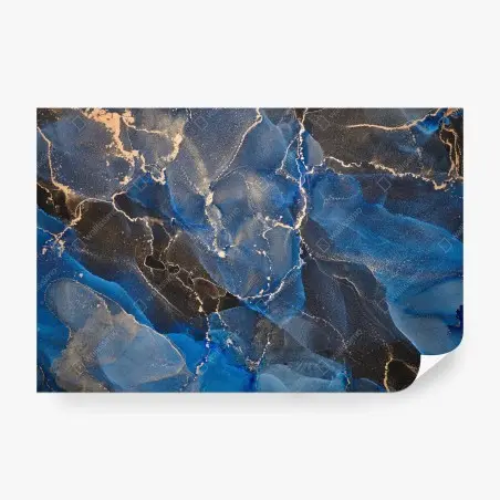 Wall mural luxurious blue and gold abstract waves • Wallissimo®
