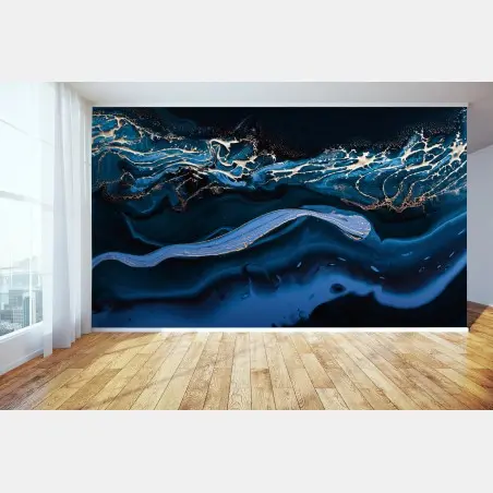 Wall mural navy and gold abstract flow • Wallissimo®