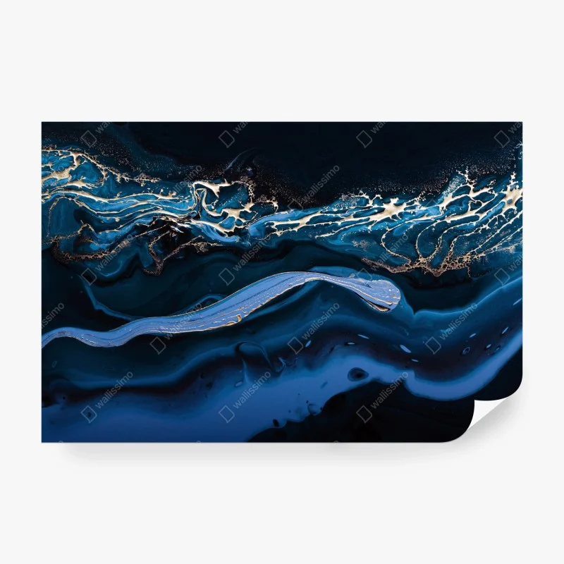 Wall mural navy and gold abstract flow