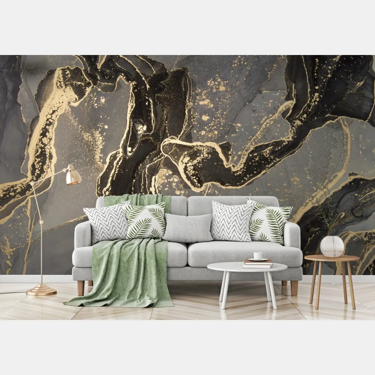 Wall mural luxury black and gold marble abstract • Wallissimo®