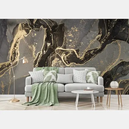 Wall mural luxury black and gold marble abstract • Wallissimo®