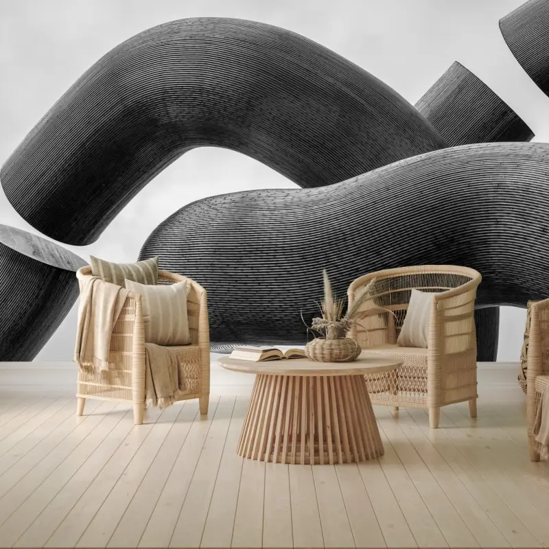 Wall mural curved forms abstract sculpture in grayscale