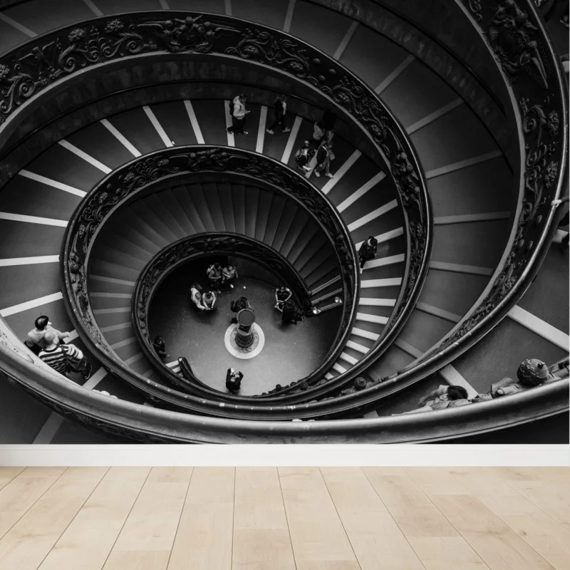 Wall mural dramatic spiral staircase in monochrome
