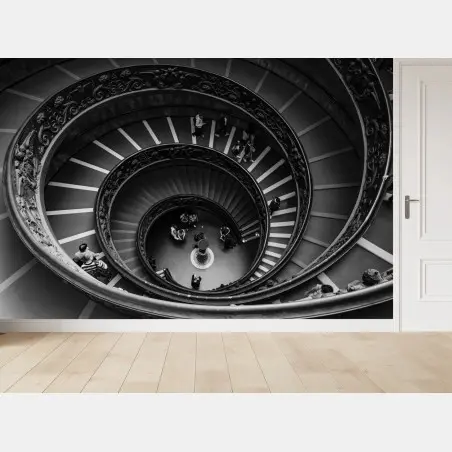 Wall mural dramatic spiral staircase in monochrome • Wallissimo®