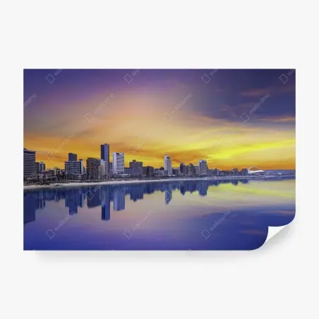 Wall mural Durban twilight skyline over beachfront • Wallissimo®