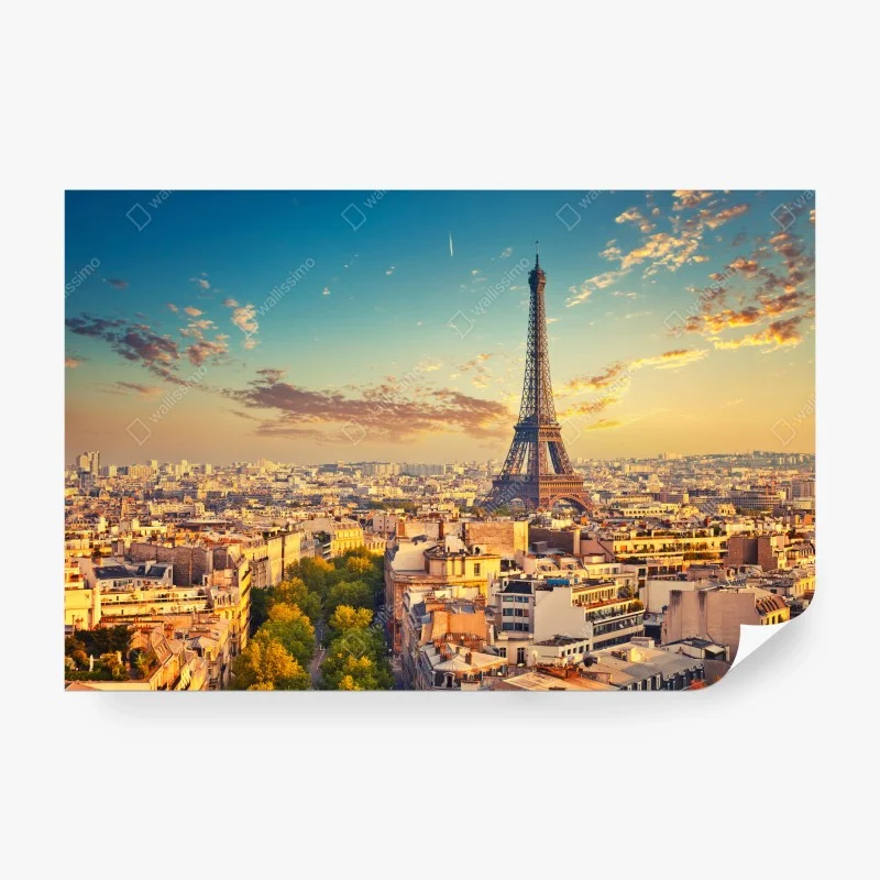Wall mural sunset over Paris skyline with eiffel tower