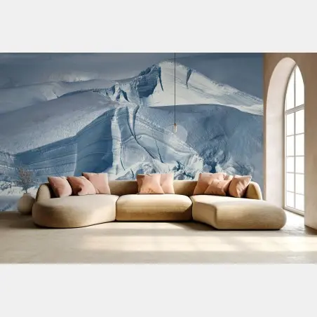 Wall mural pristine glacier crevasse in blue light • Wallissimo®