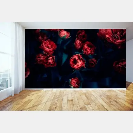 Wall mural moody red tulip bouquet • Wallissimo®