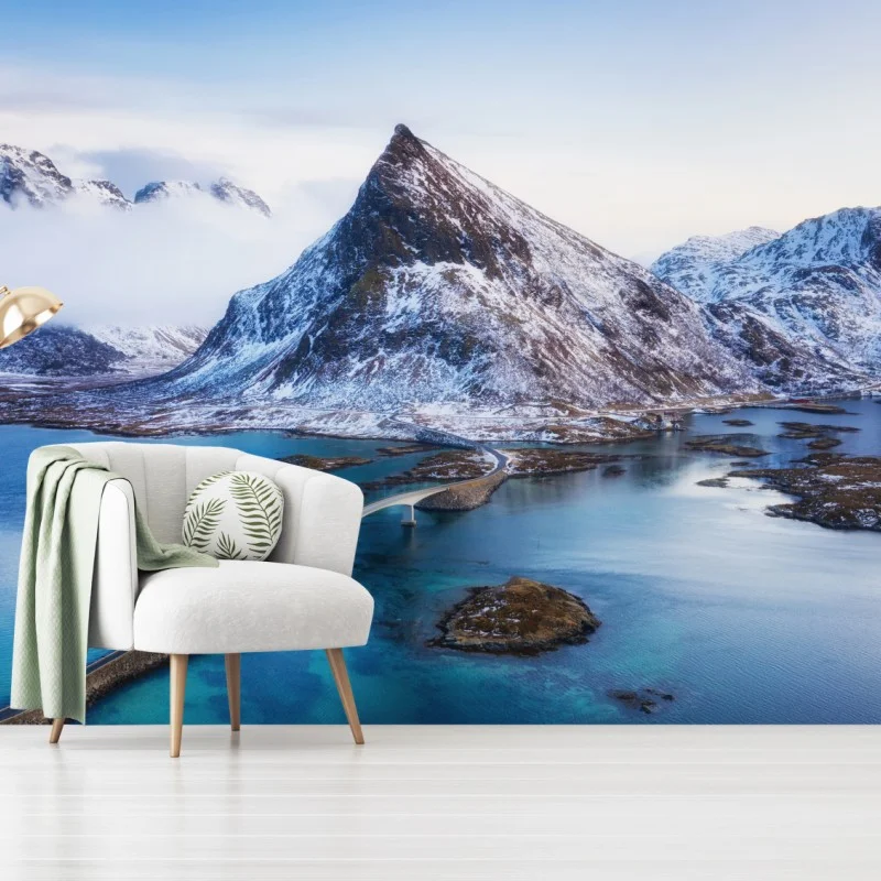 Wall mural Lofoten Islands aerial bridge panorama