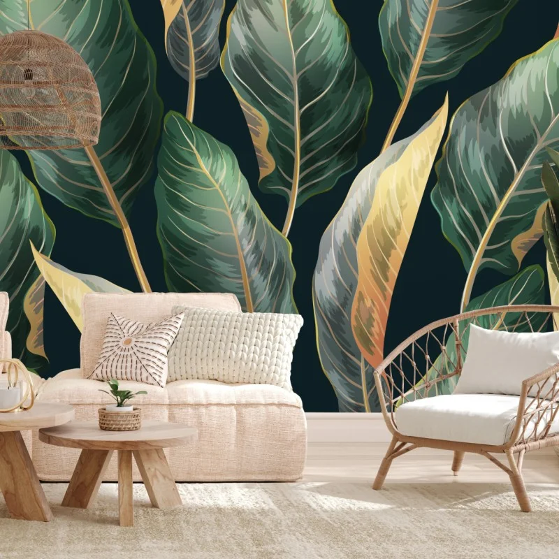 Wall mural vintage tropical leaves pattern