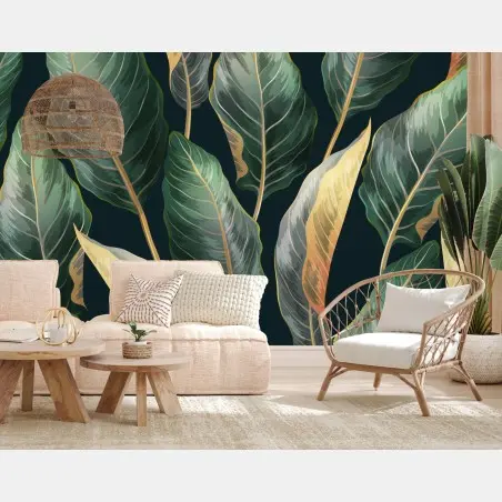 Wall mural vintage tropical leaves pattern • Wallissimo®