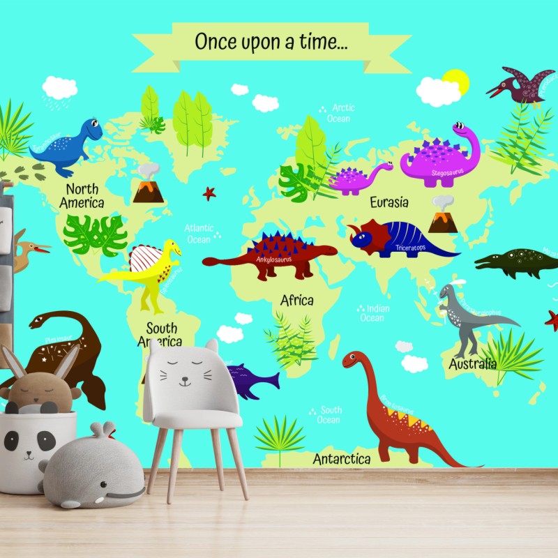 Wall mural once upon a time dinosaur world map