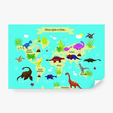 Wall mural once upon a time dinosaur world map • Wallissimo®