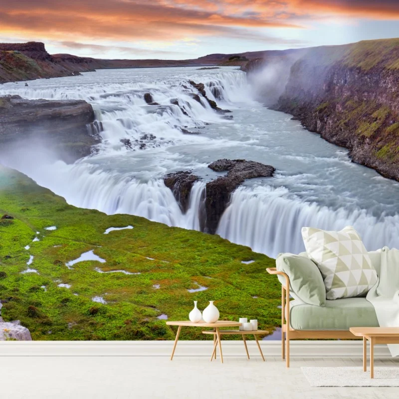 Wall mural Gullfoss waterfall panoramic view