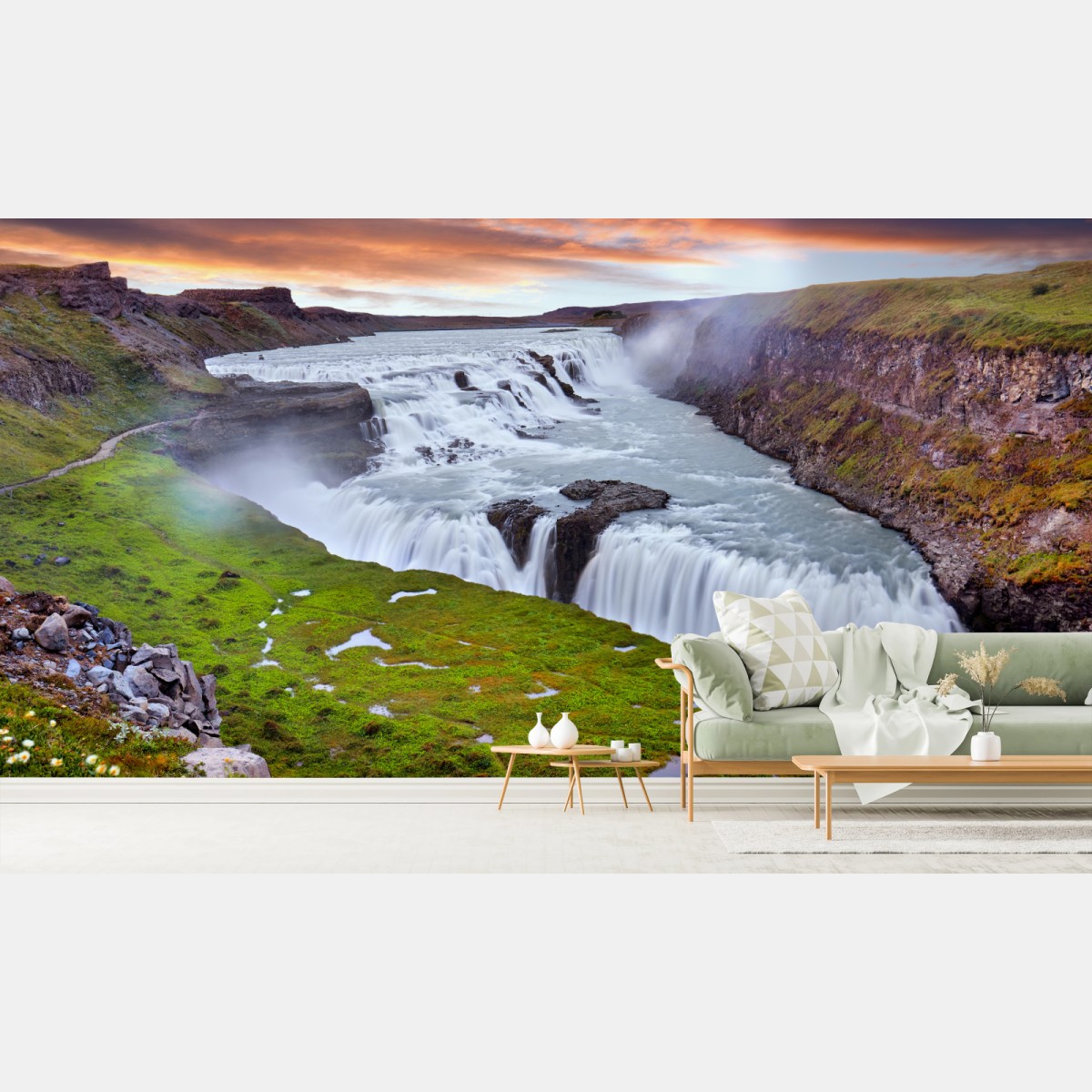 Wall mural Gullfoss waterfall panoramic view • Wallissimo®