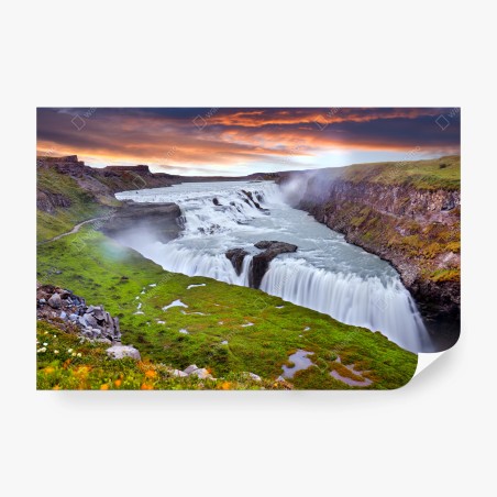 Wall mural Gullfoss waterfall panoramic view • Wallissimo®