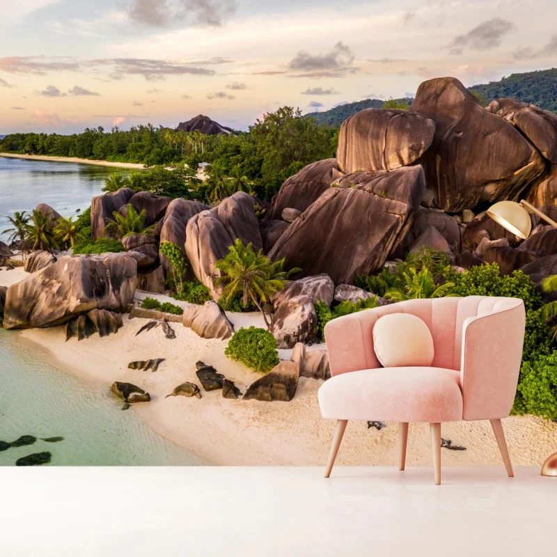 Wall mural Anse d'Argent tropical granite beach