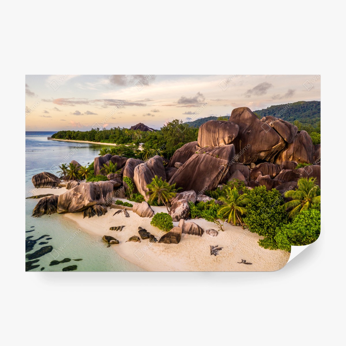 Wall mural Anse d'Argent tropical granite beach • Wallissimo®